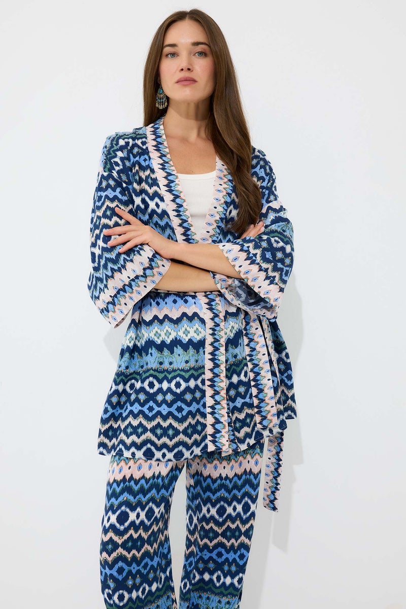 DeFacto Blue Woman Relax Fit Shawl Collar Long Sleeve Shirt Casual - Image 1